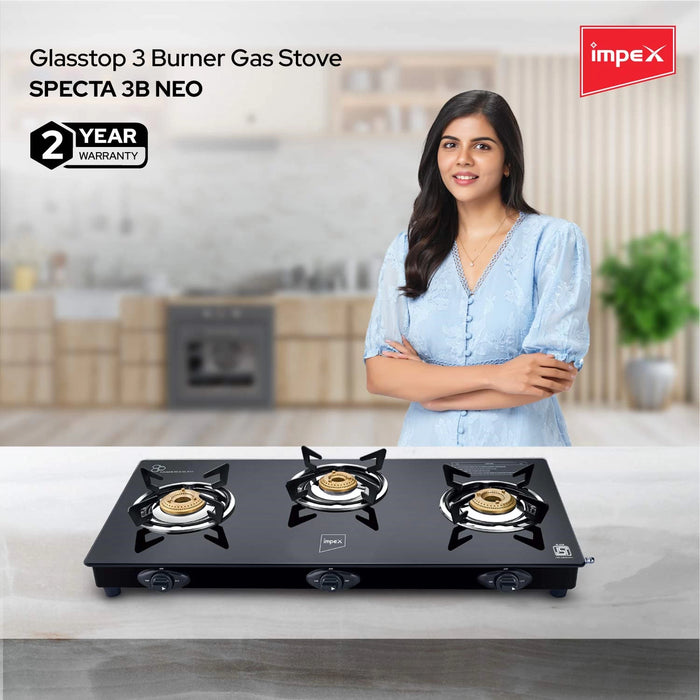 Impex 3 Burner Glasstop Gas Stove (Specta 3B Neo)