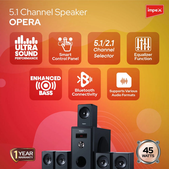 Impex 5.1 Channel Multimedia Speaker System(Opera 45)