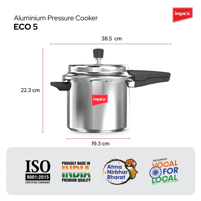 Impex ECO 5 L Induction Base Aluminium Pressure Cooker with Outer Lid (Silver)