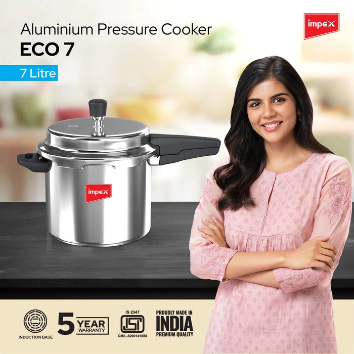 Impex ECO Induction Base Outer Lid Aluminium Pressure Cooker, 7 litres, Silver