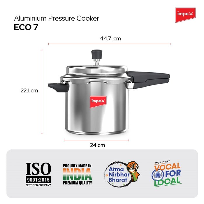 Impex ECO Induction Base Outer Lid Aluminium Pressure Cooker, 7 litres, Silver