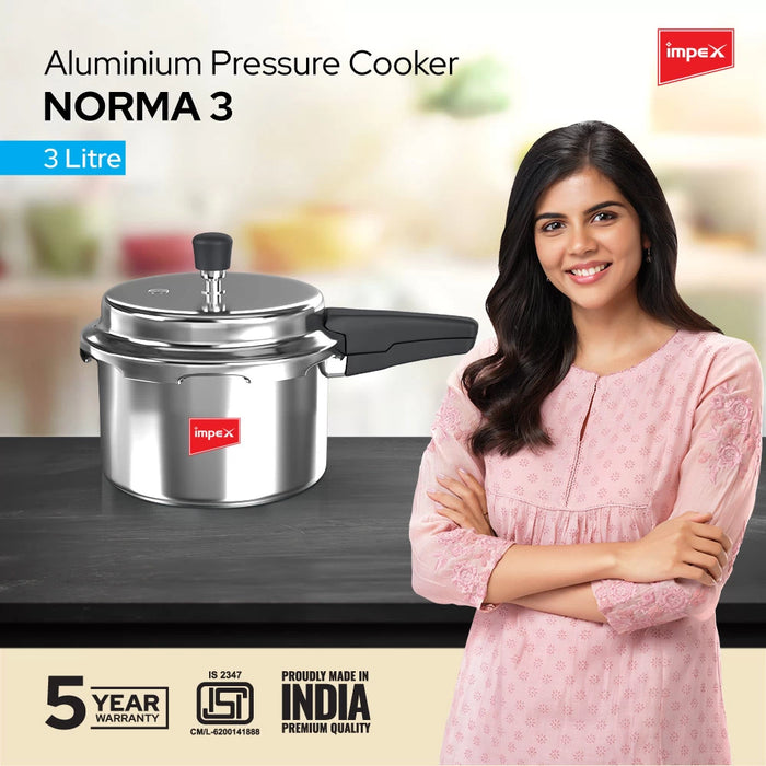 Impex Norma 3 L Non-Induction Base Aluminium Pressure Cooker with Outer Lid (Silver)