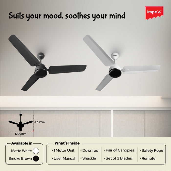 Impex BLDC Ceiling Fan ATOM 28 5 Star Rated Ceiling Fans for Home with Remote Control | Upto 65% Energy Saving High Speed Fan Having 5 Years Warranty (Smoke Brown)