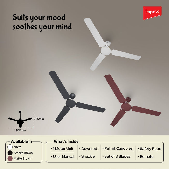 Impex BLDC Ceiling Fan HISAVE 31 DX 5 Star Rated Ceiling Fan for Home with Remote Control | Upto 65% Energy Saving High Speed Fan Having 3 Years Warranty (White)