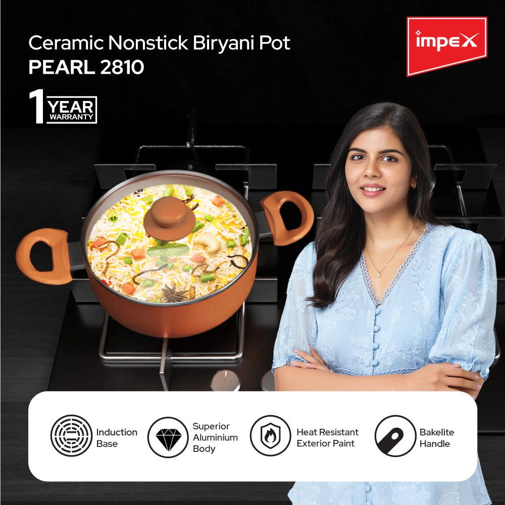 Impex Non-Stick Ceramic Biryani Pot 6 Litre (Pearl 2810)