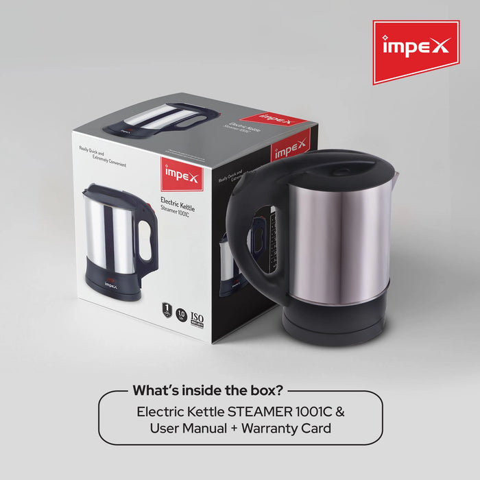 Impex STEAMER-1001C Stainless Steel Electric Kettle (1 Litre,1000 Watts,Silver)