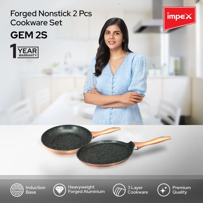 Impex GEM-2S Granite Coated Nonstick Aluminium Induction Base Fry Pan and Tawa Pan Combo