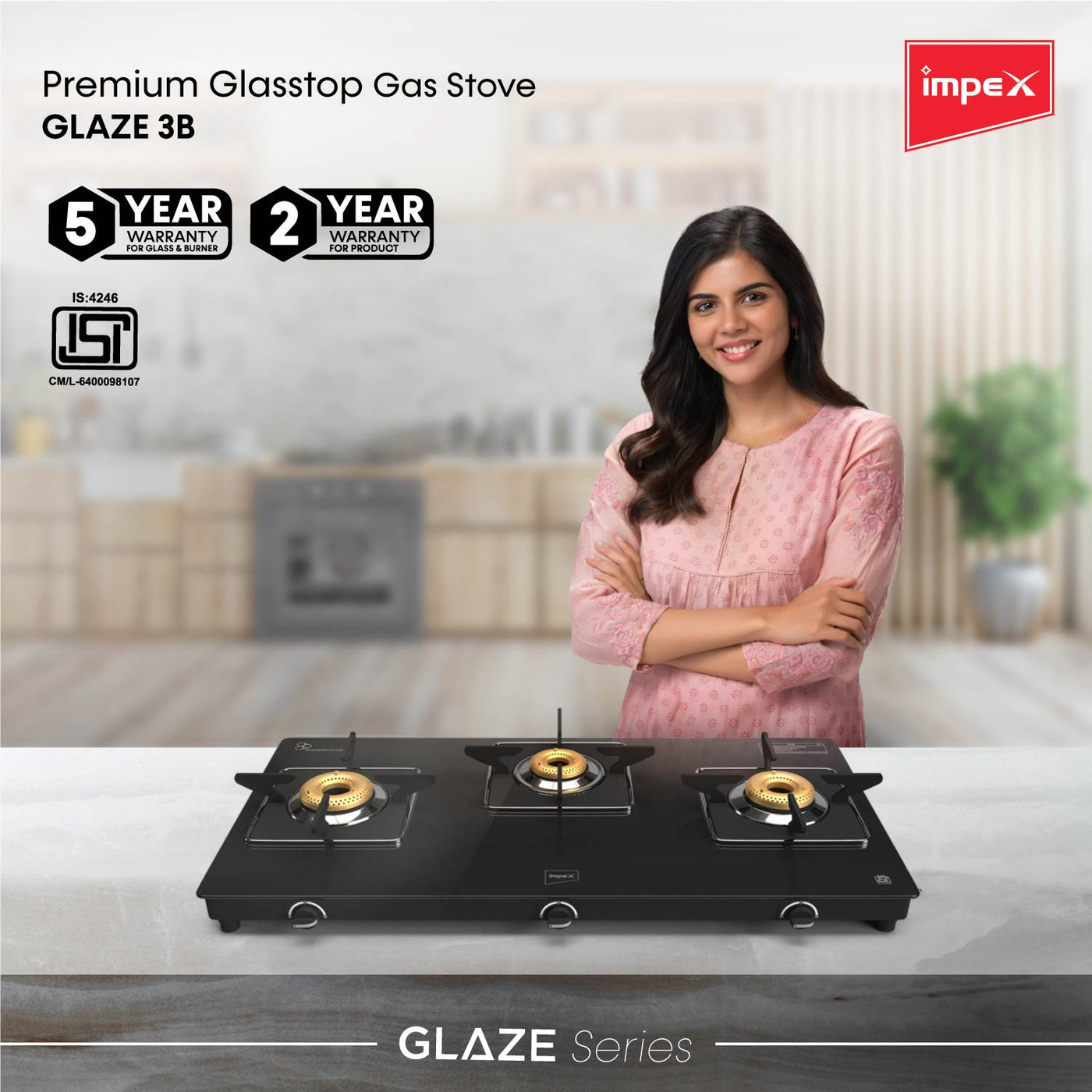 Impex 3Burner Glasstop Gas Stove (Glaze 3B) — Impex store