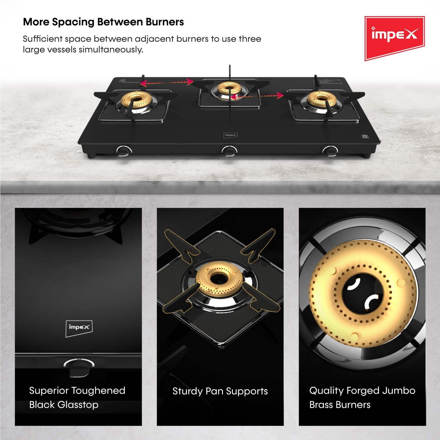 Impex 3Burner Glasstop Gas Stove (Glaze 3B) — Impex store