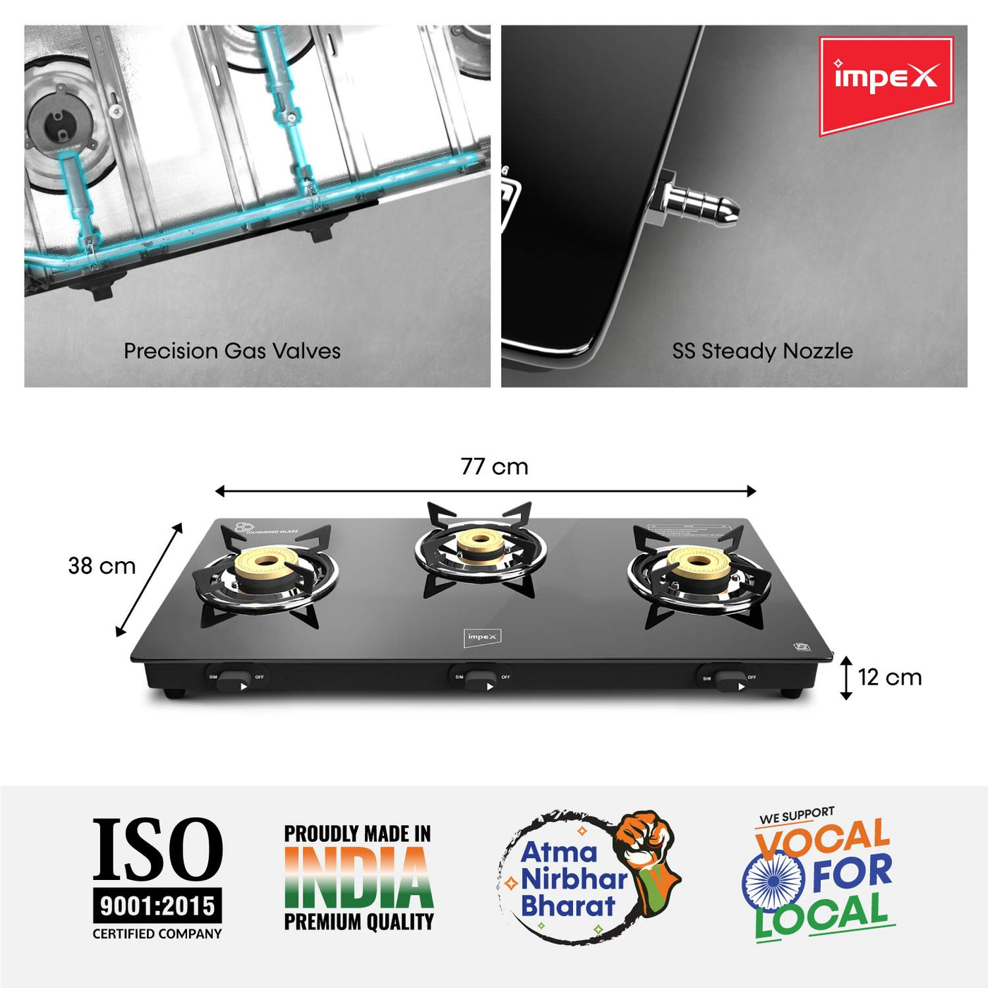 Impex Glasstop Gas Stove Specta Elite 3b 3 Burner — Impex Webstore 4599