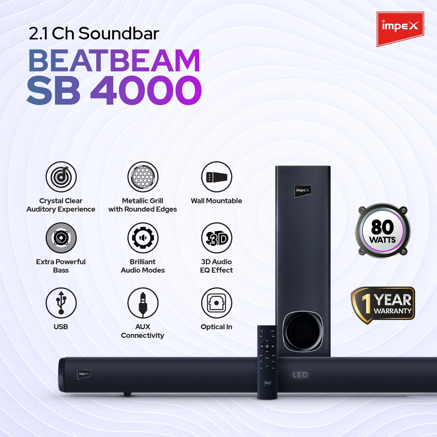 IMPEX 2.1 Ch Multimedia Soundbar (Beatbeam SB4000)