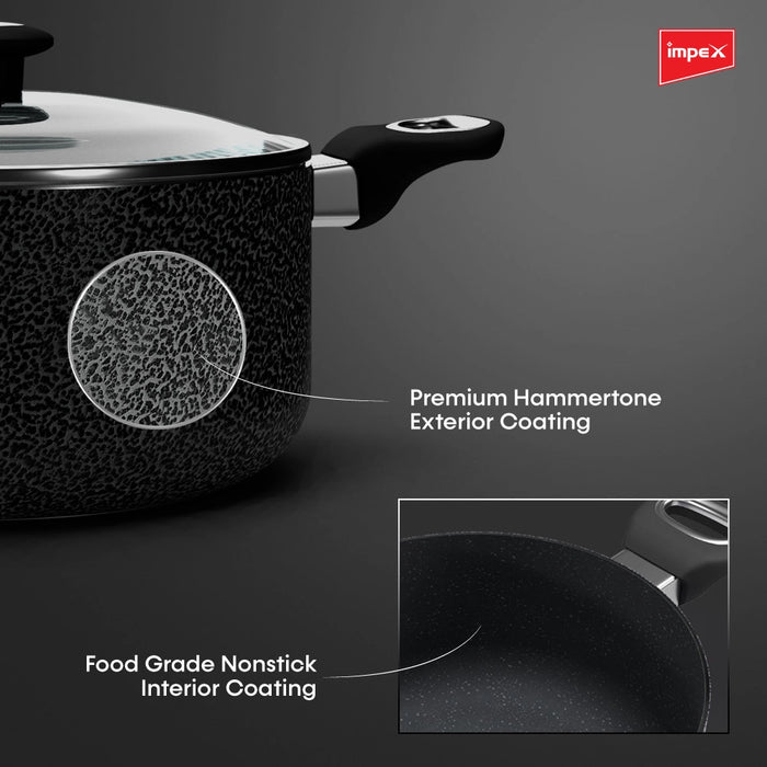 Impex Royal Nonstick Granite 3 Pcs Cookware Set | 5-Layer Granite Coating | Frypan and Saucepan Combo