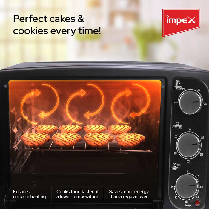 Impex IMOTG-28 Oven Toaster Grill OTG with Convection & Rotisserie Function (28 Litre, Black)