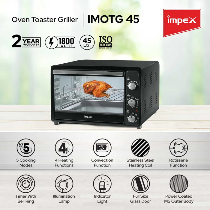 Impex IMOTG-45 Oven Toaster Grill OTG with Convection Function (45 Litre, Black)