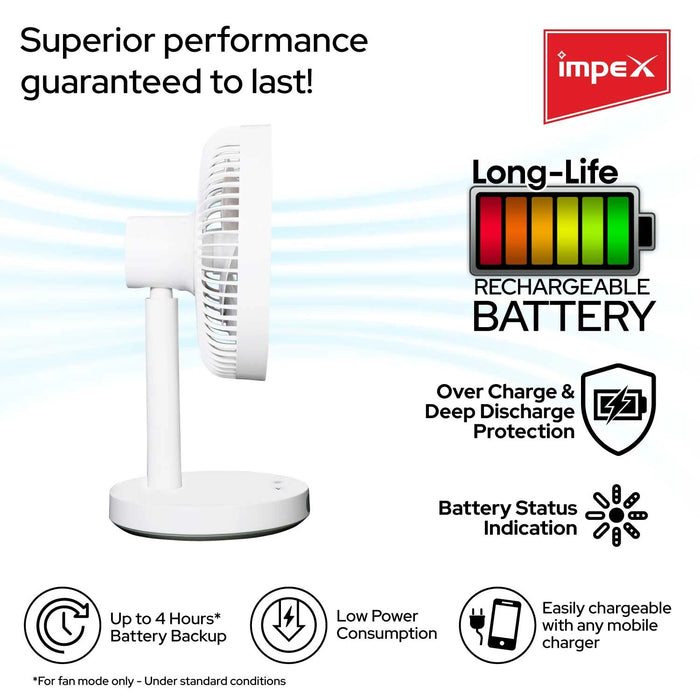 Impex Rechargeable Fan with LED Light | Breeze D2N