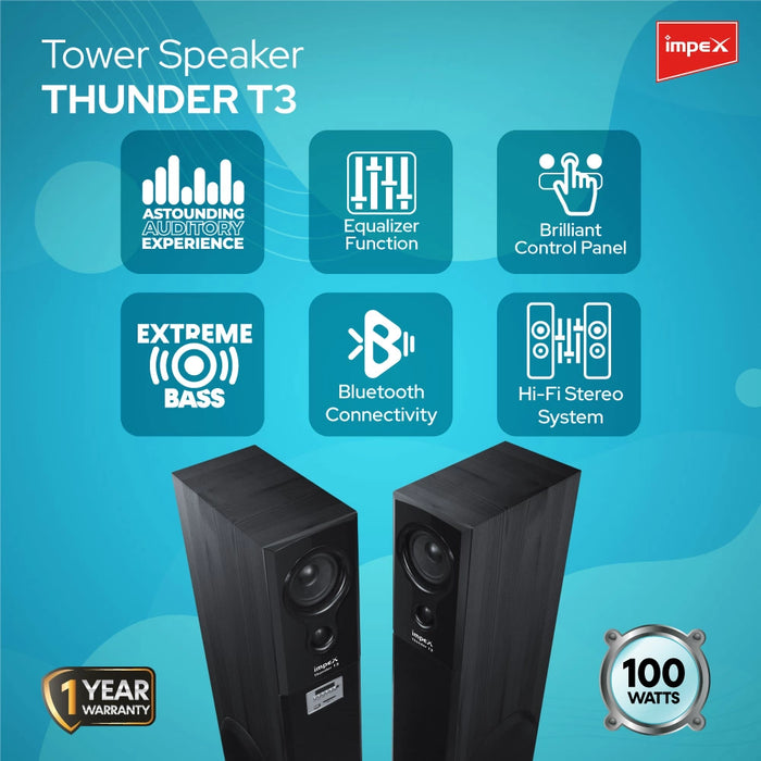 Impex THUNDER-T3 100 Watts 2.0 Channel Multimedia Tower Speaker