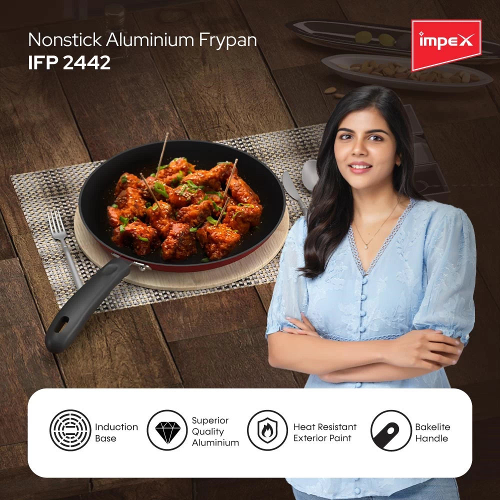 Impex IFP 2442 Induction Based Nonstick Aluminium Fry Pan (24 cm,Maroon)