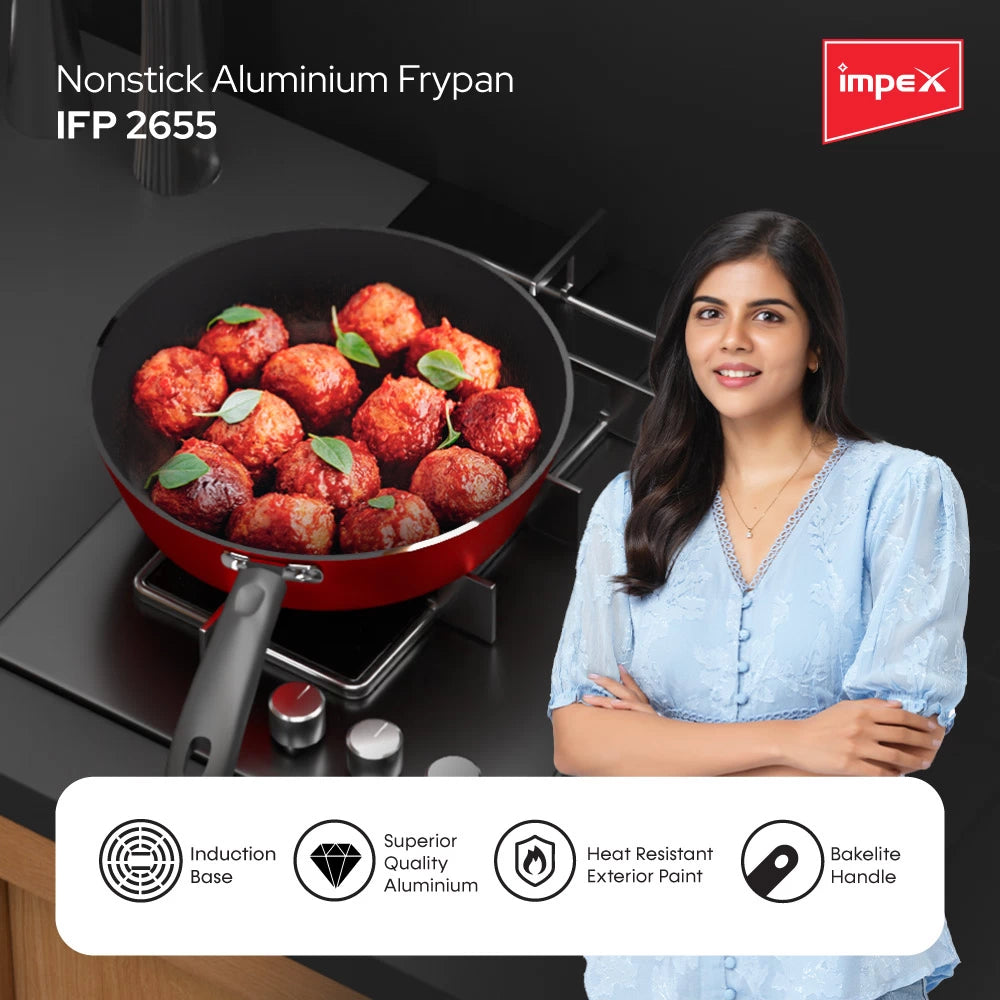 Impex IFP 2655 Premium Induction Based Nonstick Coated Aluminium Fry Pan (26 cm,Maroon)