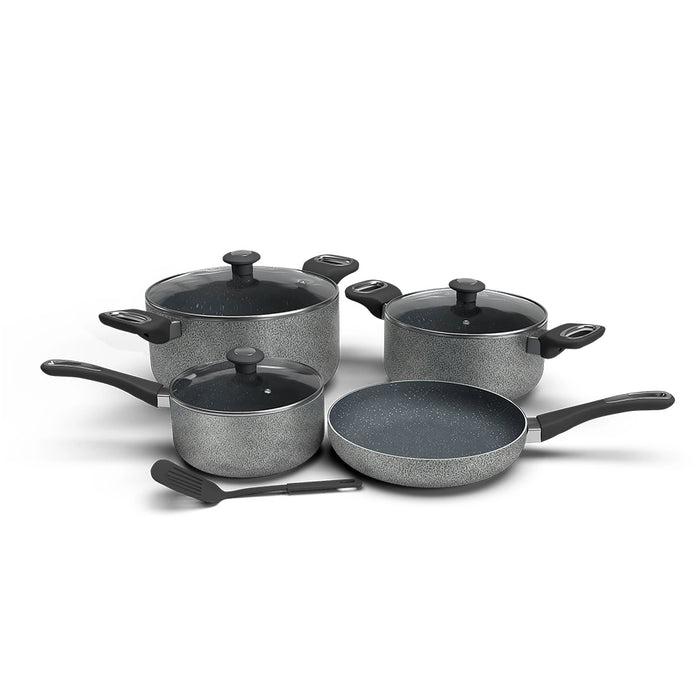 Impex Royal Nonstick Granite 8 Pcs Cookware Set | 5-Layer Granite Coating | Milk Pan, Frypan, Saucepan and Spatula